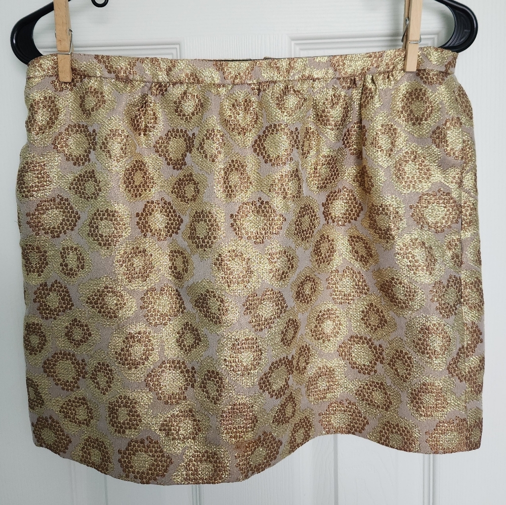 J Crew gold leopard print mini skirt, size 4